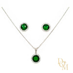 Sterling Silver Emerald Green CZ Cluster Pendant & Earrings Set
