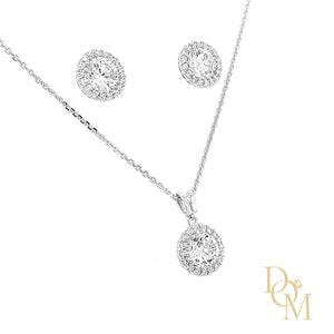 Sterling Silver CZ Cluster Pendant & Earrings Set