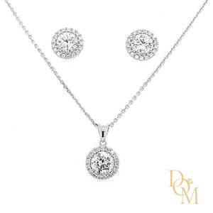 Sterling Silver CZ Cluster Pendant & Earrings Set