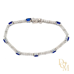 
                
                    Load image into Gallery viewer, Sterling Silver Tennis Bracelet Set With Oval Sapphire CZs
                
            