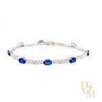 Sterling Silver Tennis Bracelet Set With Oval Sapphire CZs