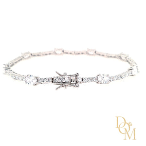 Sterling Silver Tennis Bracelet Set With Oval CZs