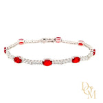 Sterling Silver Tennis Bracelet Set With Oval Ruby CZs