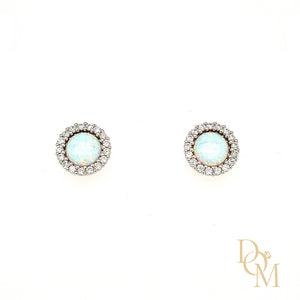 Sterling Silver Opal CZ Cluster Pendant & Earrings Set