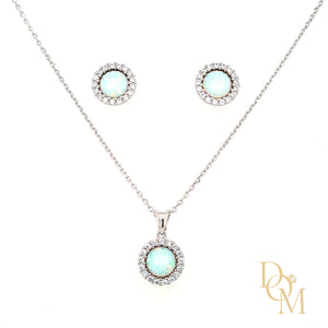 
                
                    Load image into Gallery viewer, Sterling Silver Opal CZ Cluster Pendant &amp;amp; Earrings Set
                
            