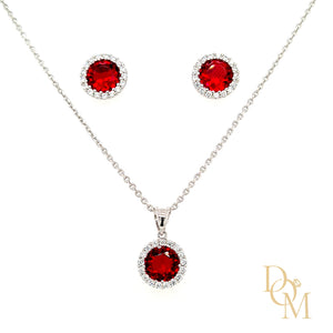 Sterling Silver Ruby CZ Cluster Pendant & Earrings Set