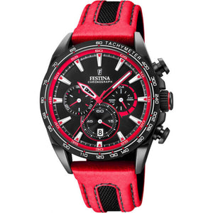 Gents Festina Red Leather Chronograph Watch