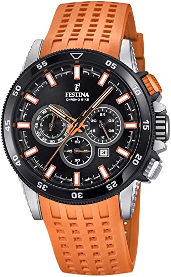 Gents Festina Orange Strapped Chronograph Watch