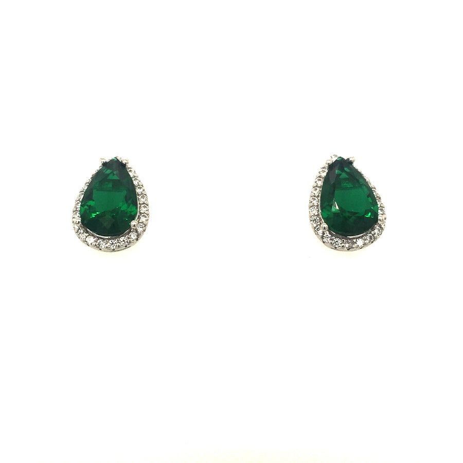 Sterling Silver Emerald Green Teardrop CZ Cluster Earrings - Diana O'Mahony Jewellers