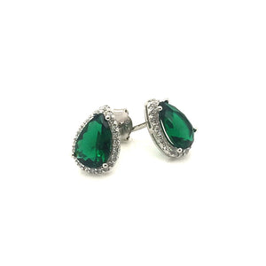 Sterling Silver Emerald Green Teardrop CZ Cluster Earrings - Diana O'Mahony Jewellers