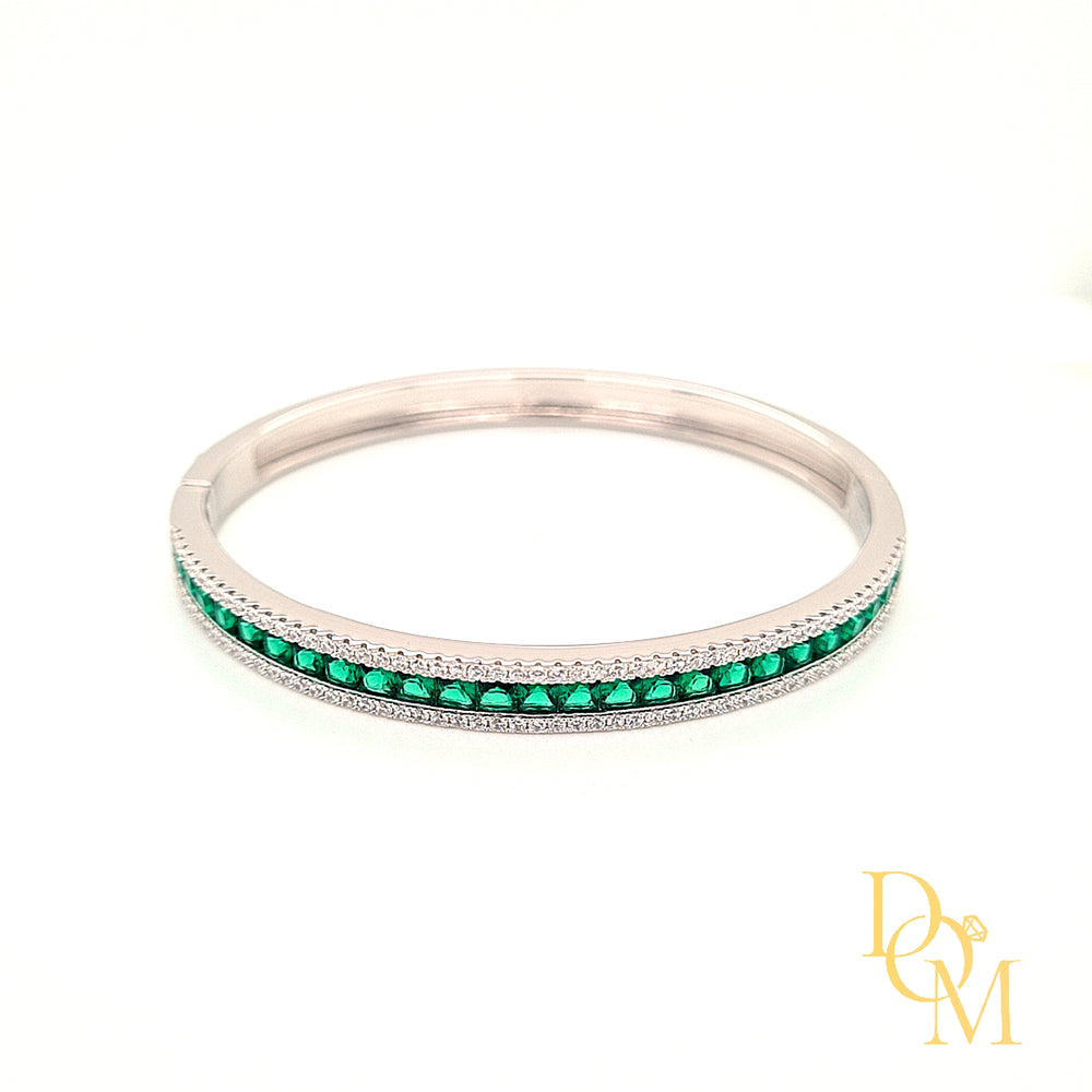Sterling Silver Art Deco Style Emerald CZ Bangle