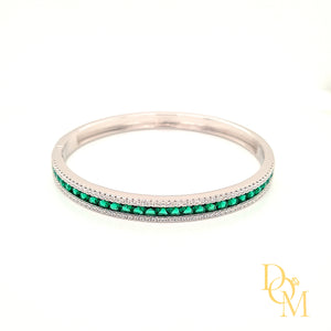 Sterling Silver Art Deco Style Emerald CZ Bangle