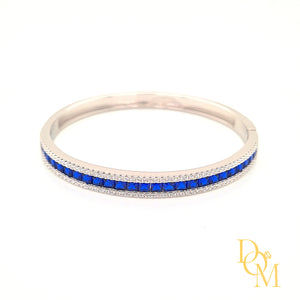 
                
                    Load image into Gallery viewer, Sterling Silver Art Deco Style Sapphire CZ Bangle
                
            