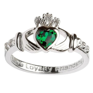 Shanore Sterling Silver Green CZ Claddagh Ring