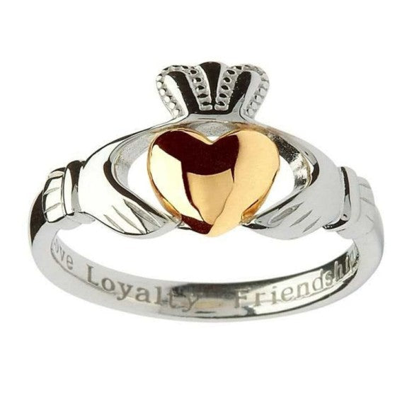 Sterling Silver Claddagh Ring with 10k Gold Heart by Shanore