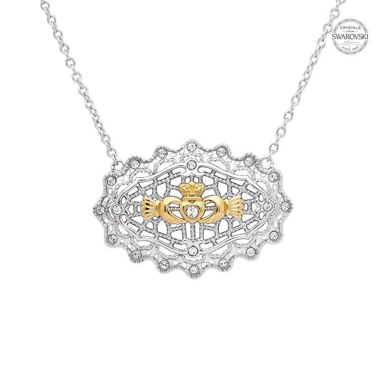 Sterling Silver Irish Lace Claddagh Necklace by Shanore