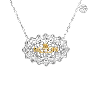 Sterling Silver Irish Lace Claddagh Necklace by Shanore