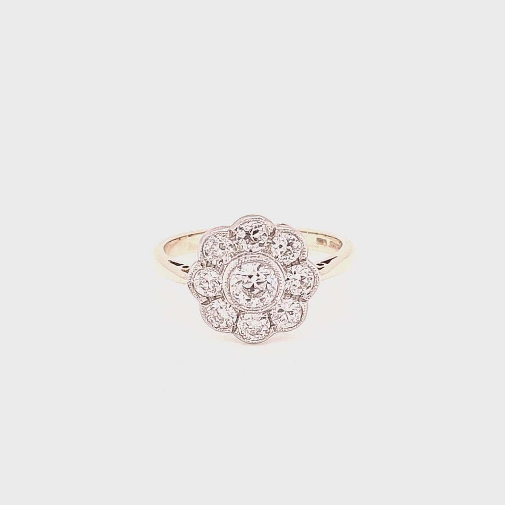 
                
                    Load and play video in Gallery viewer, 18ct &amp;amp; Platinum Vintage Style Diamond Daisy Cluster - 1.05ct
                
            