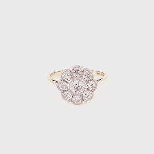 
                
                    Load and play video in Gallery viewer, 18ct &amp;amp; Platinum Vintage Style Diamond Daisy Cluster - 1.05ct
                
            