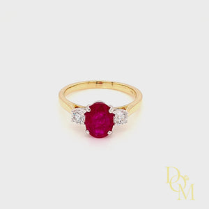 
                
                    Load and play video in Gallery viewer, 18ct Gold Ruby &amp;amp; Diamond Three Stone Ring
                
            