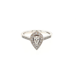 Pear-cut Halo Cluster Diamond Engagement Ring with Diamond Shoulders
