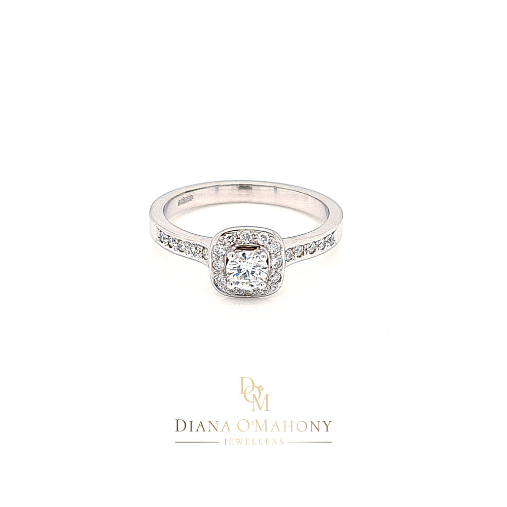 Cushion Shaped Halo Cluster Diamond Engagement Ring