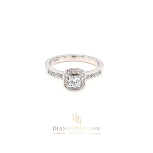 Cushion Shaped Halo Cluster Diamond Engagement Ring