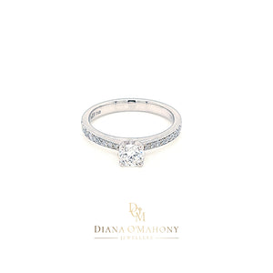 Platinum Solitaire Diamond Engagement Ring with Diamond Shoulders