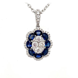 18ct White Gold Vintage Style Sapphire & Diamond Cluster