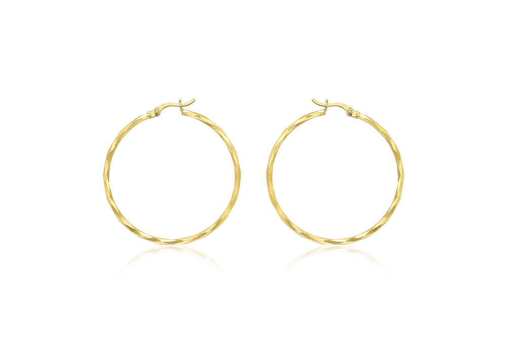 9ct Gold Diamond Cut Hoop Earrings - Diana O'Mahony Jewellers