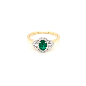 18ct Gold Emerald & Diamond Cluster with Baguette Sides - Diana O'Mahony Jewellers