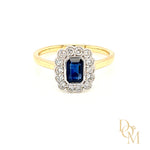 18ct Yellow Gold Vintage Style Sapphire & Diamond Cluster Ring