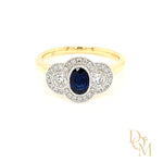 18ct Yellow Gold Sapphire & Diamond Trilogy Cluster Ring