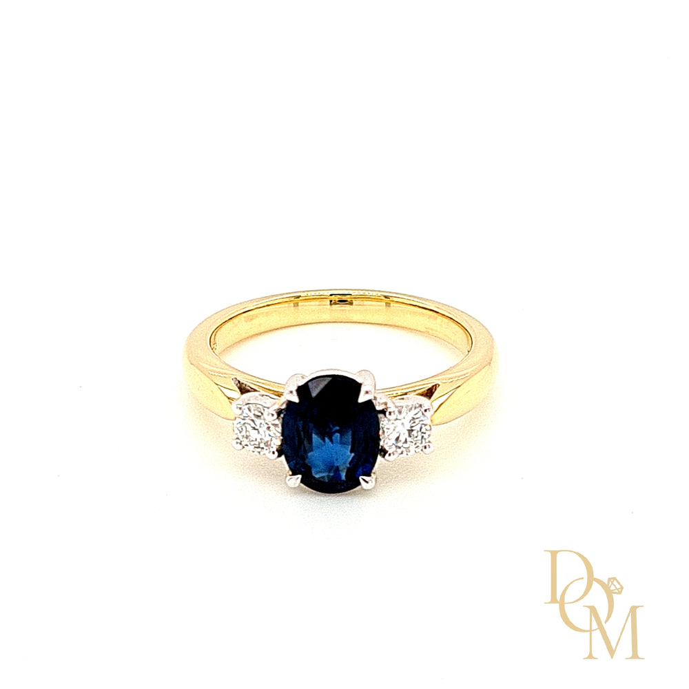 18ct Gold Sapphire & Diamond 3 Stone Ring