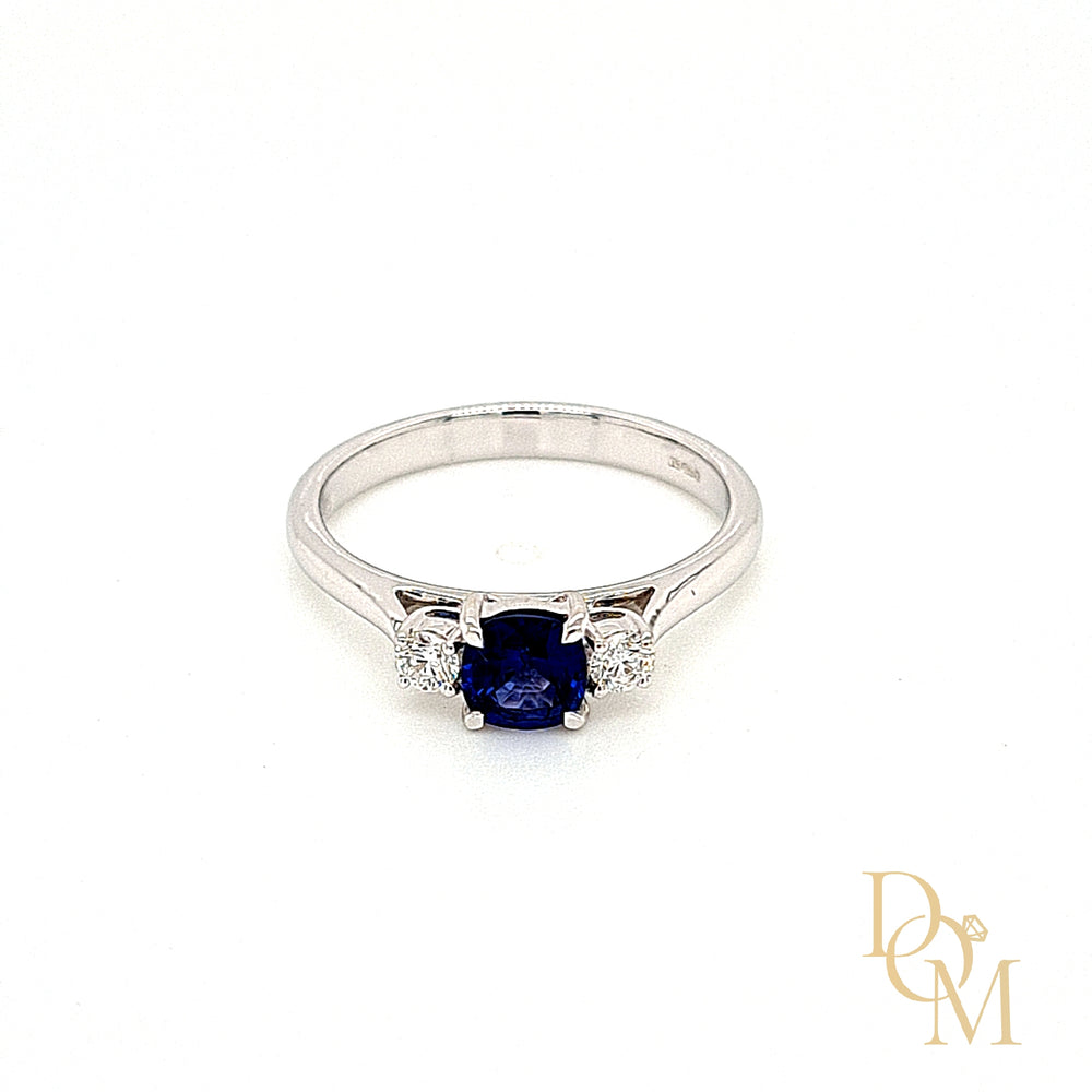 18ct Gold Sapphire & Diamond 3 Stone Ring