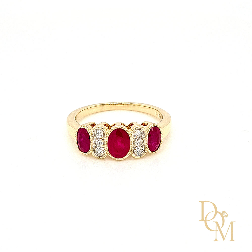 9ct Gold Vintage Style Ruby & Diamond Ring