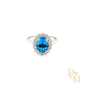 
                
                    Load image into Gallery viewer, 9ct White Gold Oval Blue Topaz &amp;amp; Diamond Cluster Ring
                
            