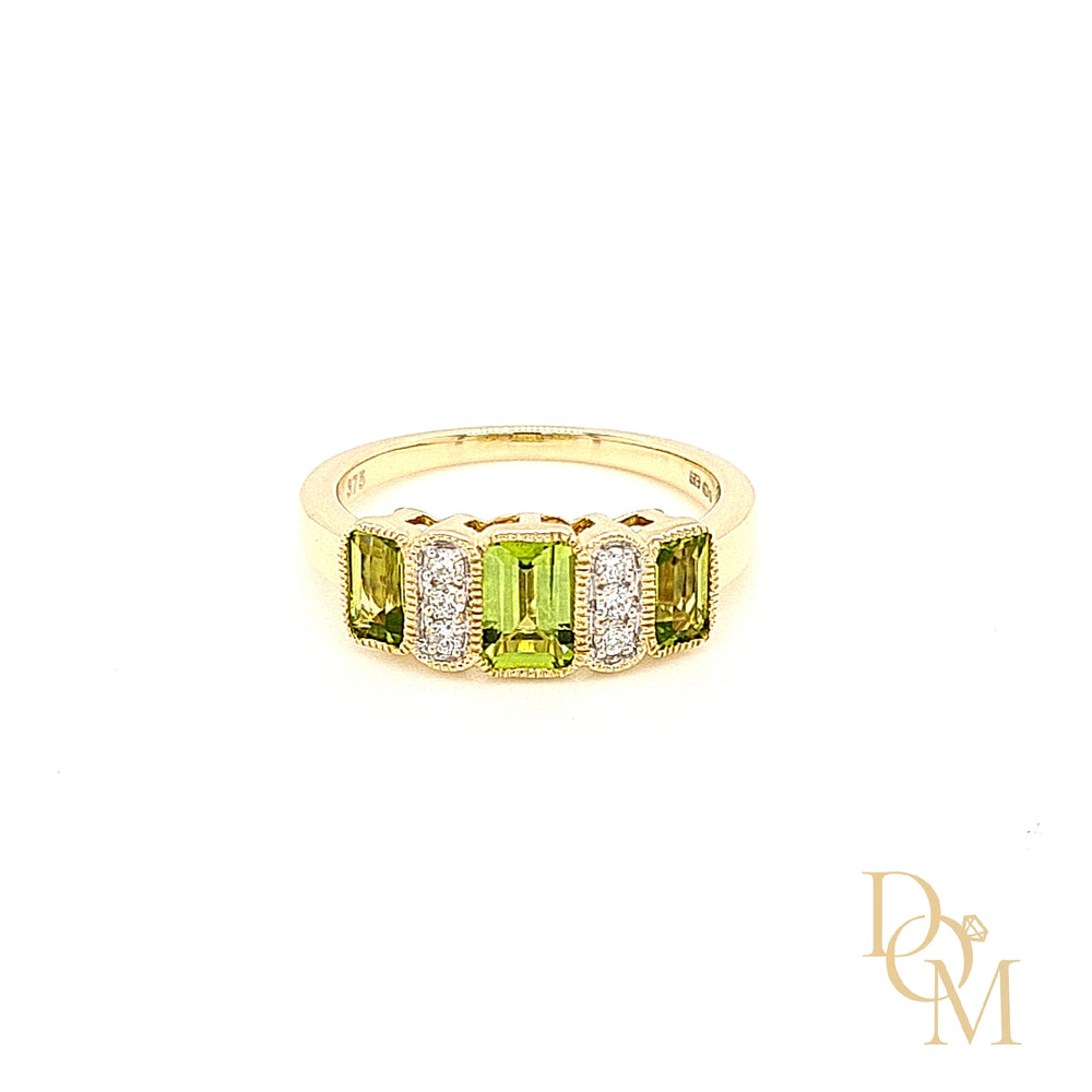 9ct Gold Vintage Style Peridot & Diamond Ring