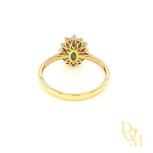 18ct Gold Oval-cut Emerald & Diamond Cluster Ring