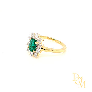 18ct Gold Emerald & Diamond Cluster Ring