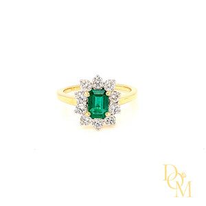 18ct Gold Emerald & Diamond Cluster Ring