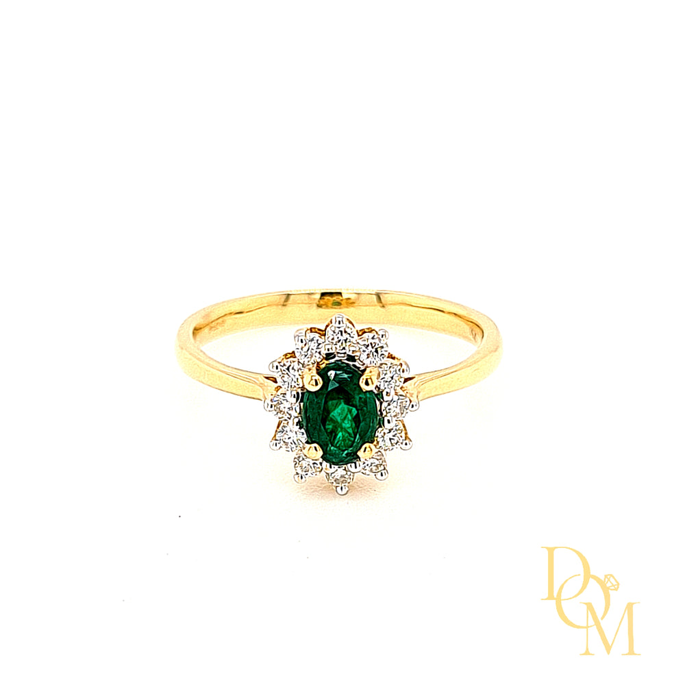 
                
                    Load image into Gallery viewer, 18ct Gold Oval-cut Emerald &amp;amp; Diamond Cluster Ring
                
            