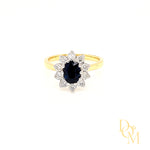 18ct Gold Oval Sapphire & Diamond Cluster Ring