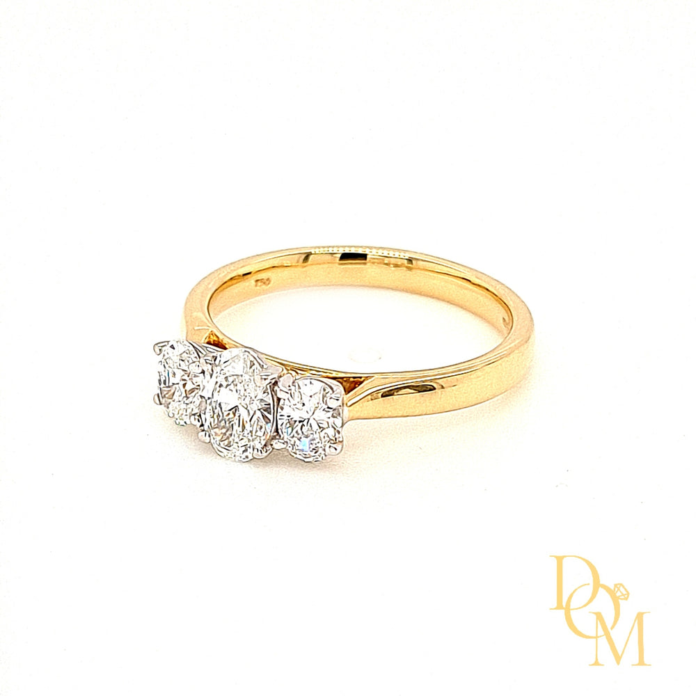 18ct Gold Oval Three Stone Diamond Ring- 1.02ct
