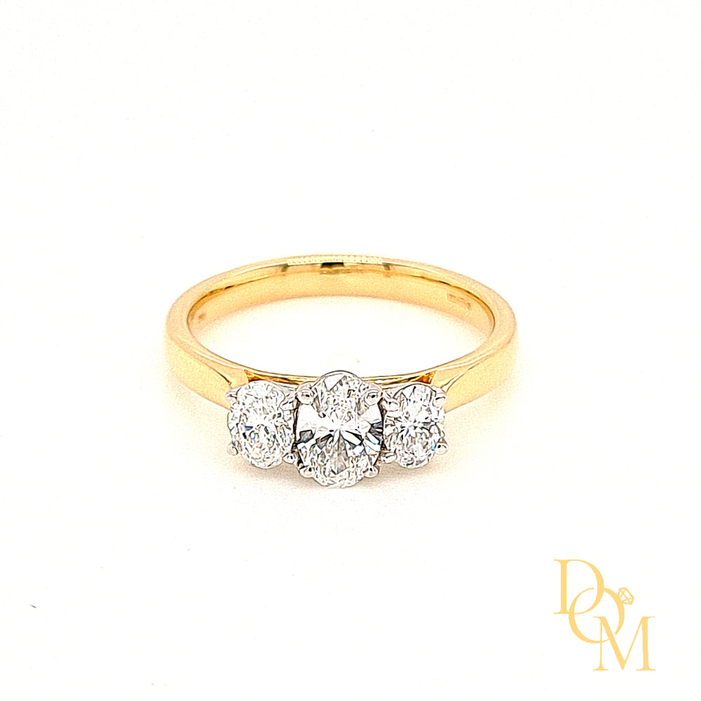 18ct Gold Oval Three Stone Diamond Ring- 1.02ct