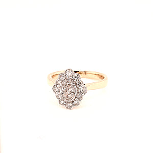 
                
                    Load image into Gallery viewer, 18ct Gold Vintage Style Oval Diamond Daisy Cluster- 0.97ct
                
            