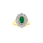 Art Deco Style 18ct Gold Emerald & Diamond Daisy Cluster Ring