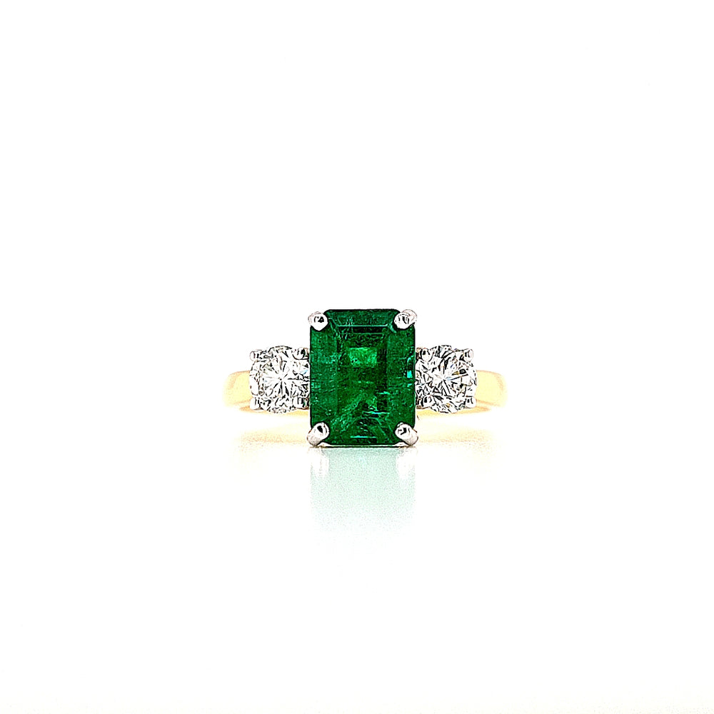 18ct Gold Emerald & Diamond 3 Stone Ring