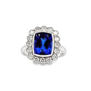 
                
                    Load image into Gallery viewer, 18ct White Gold Tanzanite &amp;amp; Diamond Cluster Ring- 3.60ct
                
            