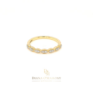 18ct Yellow Gold Vintage Style Marquise Shaped Diamond Eternity Ring